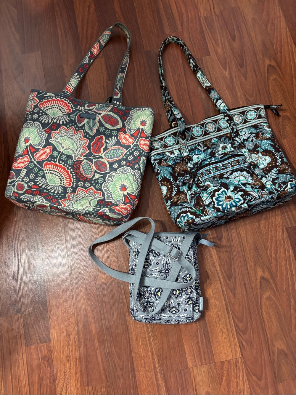 Vera Bradley Floral Quilted Tote Trio in Navy, Teal and Gray